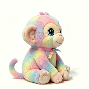 Customized Pastel Rainbow <b>Monkey</b> Plush <b>Toy</b>, Tie Dye Gradient Stuffed <b>Monkey</b> with Ombre Satin Ribbon Bow - Product Image 2