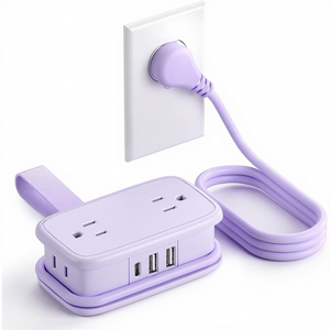 ปลั๊กพ่วงแบบพกพา สีม่วง 4 ช่องเสียบ 3 ช่อง USB 1 ช่อง Type-C สายยาว 4 ฟุต ปลั๊กแบบแบน ใช้ได้ทั่วโลก - Product Image 2