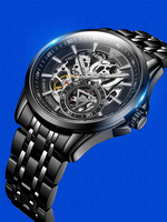 Montre-bracelet mécanique automatique de luxe pour homme, étanche, avec bracelet squelette ajouré FW-6350