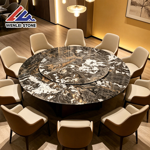 Table à manger ronde en marbre naturel Wenlei Silver Fox <span class=keywords><strong>avec</strong></span> plateau tournant, table de luxe en <span class=keywords><strong>pierre</strong></span> noire et blanche pour villa - Product Image 4