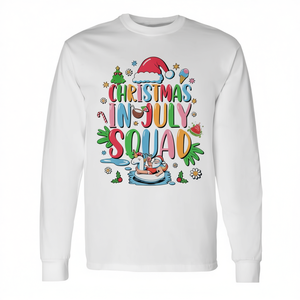 Camiseta de manga larga con estampado digital de cuello redondo unisex de Christmas In July Squad, Summer Vibes, para fiestas en la playa y reuniones familiares - Product Image 2