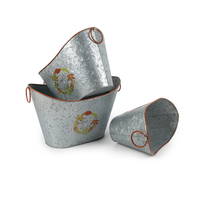 Lot de trois pots de fleurs durables en métal galvanisé avec poignée en anneau pour la décoration de la maison et du jardin de Thanksgiving