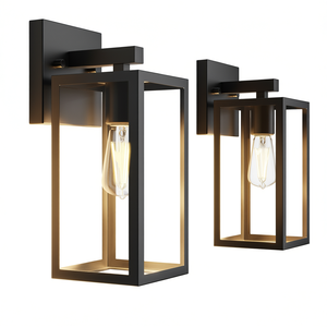 Applique murale extérieure carrée noire mate pour porche et jardin, LED 3500K blanc chaud, en alliage d'aluminium et verre trempé, lot de 2 - Product Image 1