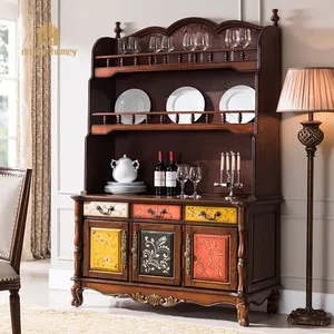 Armario lateral de madera maciza pintada, mueble clásico americano para vino, almacenamiento de pared en sala de estar
