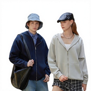 Wholesale Unisex Formal Blank Pullover Cotton Heavyweight Fleece Breathable Winter <b>Black</b> <b>Zip</b>-Up Hooded <b>Hoodie</b> Regular Fit Custom - Product Image 2