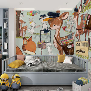 <span class=keywords><strong>Papier</strong></span> <span class=keywords><strong>peint</strong></span> mural pour chambre d'enfant, motif cerf de dessin animé, fond de mur pour chambre d'enfant, petit renard, chambre à coucher, murale mignonne - Product Image 4
