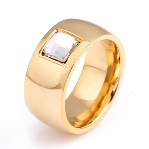 European American Style 8Mm Black <b>Titanium</b> Steel Ring With Square Zircon Inlay Geometric Design For Women Gift Jewelry - Product Image 5