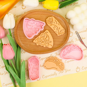 Cortadores de Galletas de Plástico Ecológicos de 2 Piezas con Diseño 3D de Pizza, Taco y <span class=keywords><strong>Burrito</strong></span> de la Serie Comida Rápida, Molde DIY para Arcilla y Galletas - Product Image 5