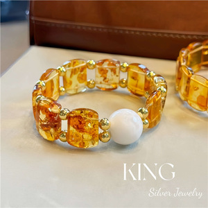 King Silver Jewelry Amber <b>Bracelet</b> Women's Fashion <b>Beaded</b> Pearl <b>Bracelet</b> Everyday Wear - Product Image 2