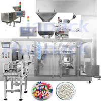Ligne d'emballage automatique pour le comptage et le remplissage de comprimés, bonbons gélifiés, bonbons, sucre, avec machine de désincrustation, de bouchage et d'étiquetage