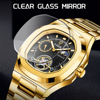 Montre automatique de luxe LIGE LG6821 avec logo personnalisé, squelette 3D en or, cadran ajouré, montre-bracelet pour homme, tourbillon lumineux, Montre Homme