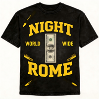 T-shirt Homme Noir Délavé Vintage Épais avec Impression DTG Motif Dollar, Coupe Oversize Streetwear Hip Hop en Coton à Manches Courtes