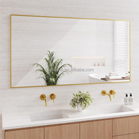 Grand miroir mural rectangulaire moderne en alliage d'aluminium brossé noir doré, avec cadre, HD, en verre trempé, antirouille