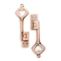 Venta al por mayor de Metal Usb Key Shape Flash Drive 2,0 16GB 32GB 64GB Love Heart Key Pendrive 4GB 8GB U Disk Memoria de alta velocidad