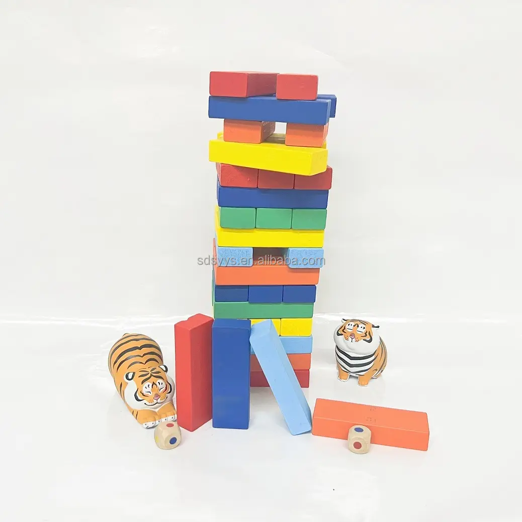 Giocattoli in legno impostati per mettere loghi su blocchi di grandi dimensioni Stack Tower Tower che rovesciano il gioco ideale per serate di gioco per bambini adulti e familiari