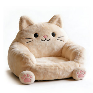 Pet Sofa Round Gray Flax Fabric Polyester Fiber Fill Hand Wash Pet <b>Bed</b> - Product Image 3