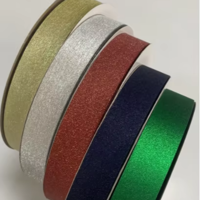 Glitter Ribbon 5/8 Inch Sparkly Diamond Dust Thin Solid Fabric Ribbon for Gift Wrapping Party Decoration Floral Bouquet Ribbon