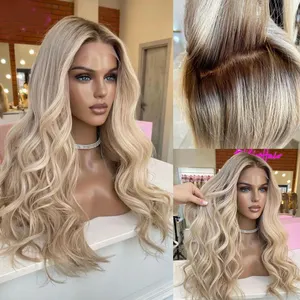 Body Wave Ombre Blonde Full Lace Wigs Human Hair Icy White Blonde Glueless Transparent HD Lace Front Human Hair Wigs for Women