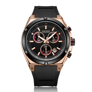 Top Luxus Rose Gold MEGIR 2073 Sportuhren Herren Armband Freizeitsilikon wasserdichte Armbanduhren Relogio Masculino