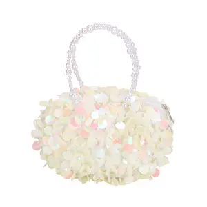 Sweet Oval fashion small Bag Sequin crossbody evening bag Zipper iridescent color bead pure hand-made chic make-up handbag