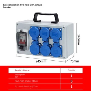 Boîtier d'alimentation étanche IP65 245x145x75mm avec 6 prises 10A et 1 disjoncteur 63A 2P pour distribution extérieure - Product Image 3
