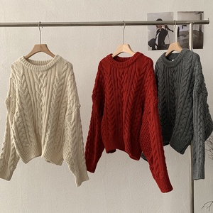 <span class=keywords><strong>Pull</strong></span> en tricot pour <span class=keywords><strong>femme</strong></span> en stock, cardigan ample à manches longues avec boutons et torsades - Product Image 2