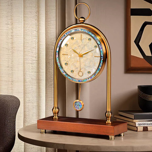 American Style Table <b>Clock</b> Round Pendulum <b>Battery</b> Powered Living Room Decor 2025 New Desktop <b>Clock</b> - Product Image 1