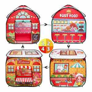 Tente de jeu pour enfants en forme de restaurant de restauration rapide, avec tissu en polyester, 34x34x40 pouces, pour usage intérieur/extérieur - Product Image 3