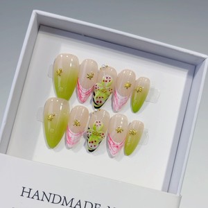Faux ongles de luxe à presser, faits main, motif floral 3D estival, <span class=keywords><strong>en</strong></span> acrylique, forme stiletto, française, <span class=keywords><strong>amande</strong></span>, carrée, lot de 10 pièces - Product Image 1