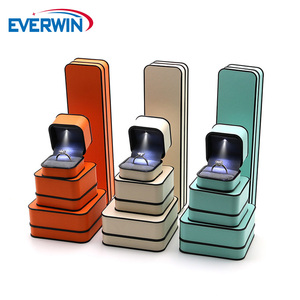 EVERWIN Custom LED Jewelry <b>Box</b> Solid Color <b>Velvet</b> Lined Ring Case for Wedding Gift Packaging Necklace Bracelet Pendant <b>Box</b> - Product Image 1