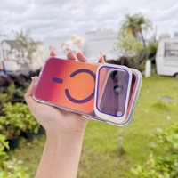 Coque de téléphone colorée dégradée pour iPhone 14 15 16 17 18 Pro Max avec cadre d'appareil photo pliable, béquille, protection d'objectif en verre et antichoc