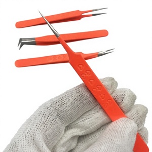 Pince à épiler pour extensions de cils en acier inoxydable de haute qualité, revêtement poudré orange, pointe argentée / pointe en fibre, poignée en forme de cœur, pince à volume - Product Image 6