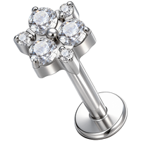 Boucles d'oreilles en forme de fleur en alliage de titane TT ASTM F136 plaqué or avec zircon, de qualité implantable, pour piercing corporel, style tendance