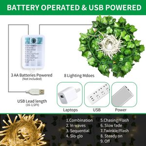 Vente d'usine : Guirlandes lumineuses LED de 2 mètres, feuilles de vigne artificielles, décoration de mariage - Product Image 4