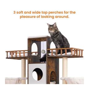 شجر ريفي حديث HCT110SR شجرة داخلية ثقيلة 20 رطل قطة بنية مع حاوية لخدش القطط الكبيرة - Product Image 5