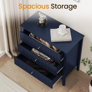 Cómoda grande azul acanalada de 3 cajones con correderas de rodamiento de bolas, mesita de noche moderna de madera de <span class=keywords><strong>30</strong></span> pulgadas de alto con almacenamiento ajustable para dormitorio - Product Image 6