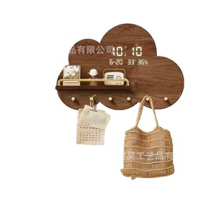 Wooden Wall Mounted Storage Rack Cloud Shape Key Coat Organizer Living Room Entryway Multipurpose <b>Hook</b> <b>Shelf</b> - Product Image 2