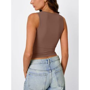 Camisetas sin mangas para mujer, top corto, sin mangas, de algodón y elastano, tejido transpirable, ropa básica de verano, estilo moderno, longitud corta - Product Image 4