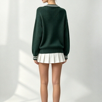 Pull en tricot pour femme à col en V rayé contrastant, ample, à manches longues, style preppy (personnalisable)