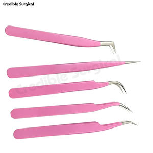 Hot Sale Professional Stainless Steel Five-Piece Eyelash Tweezers <b>Set</b> in <b>Pink</b> Beauty <b>Tools</b> - Product Image 6
