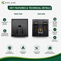 Enchufe Modular Kolani Negro de 15A y 125V Estándar Estadounidense, Inserto de Enchufe Resistente al Calor de PC, Módulo de Enchufe Estadounidense