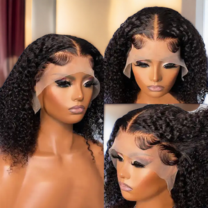 Muestra <span class=keywords><strong>Gratis</strong></span> Pelucas de Cabello Crudo Indio Cabello Humano Completamente Rizadas Cortas Estilo Bob de Encaje Proveedor, Pelucas Frontales de Encaje sin Pegamento para <span class=keywords><strong>Mujeres</strong></span> Negras - Product Image 3