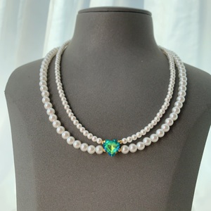 Collares de perlas de doble capa <span class=keywords><strong>para</strong></span> mujer, collar de corazón de cristal colorido elegante, joyería bonita, collar fino, nuevo - Product Image 5