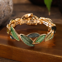 Nouvel Arrivage Bracelet Élastique Vintage en Alliage de Zinc Émaillé, Motif Feuille Géométrique, Simple, Frais, Irrégulier, Accessoire de Main Délicat