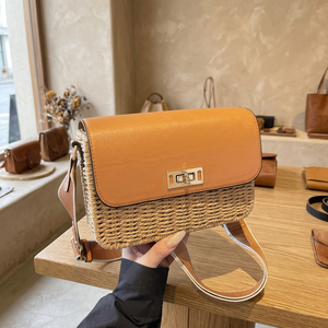 New Fashionable Vintage Lady Square Woven <b>Straw</b> Crossbody Shoulder <b>Bag</b> ZIP Closure Spring Summer Autumn Winter Travel All Single - Product Image 3