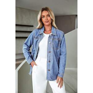 2025 femmes à la mode à manches longues boutonné Denim veste Jean Shacket avec poche occidentale grande taille veste de travail - Product Image 6