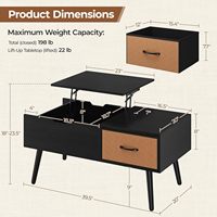 Table basse moderne sur mesure avec plateau relevable et pliable, table centrale en bois pour salon, grande étagère de rangement, tiroir, compartiment caché