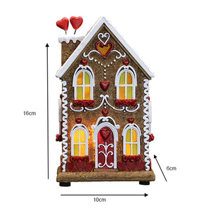 Casa de Resina con Decoraciones en Forma de Corazón y Luces LED PARA EL Día de San Valentín y Escultura Navideña Decoración Navideña