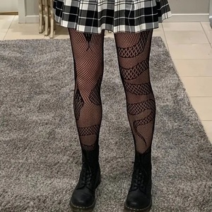 Women's Black Sheer Jacquard Mesh <b>Tights</b> With Retro Pattern Ultra <b>Thin</b> 0D Polyester Fiber Pantyhose - Product Image 3