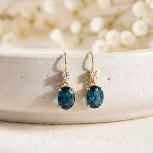 Natural London Blue Topaz Cubic Zirconia <b>Dangle</b> <b>Earrings</b> Oval Gemstone Drop <b>Earrings</b> in 925 Sterling <b>Silver</b> December Birthstone - Product Image 4